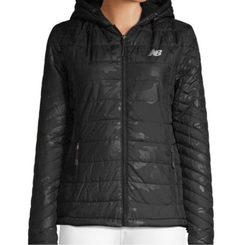 New Balance Quilted Black Camo Puffer Jacket Fleece Lined Medium
